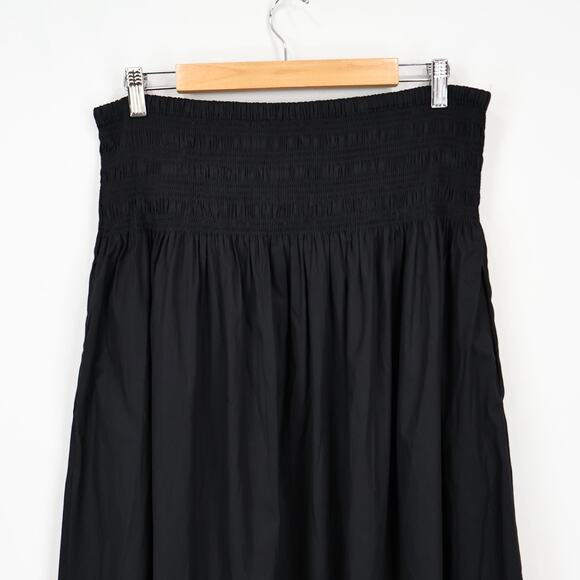 Madewell Smocked Waist Poplin Midi Skirt Black Size XL NWT - Picture 6 of 8